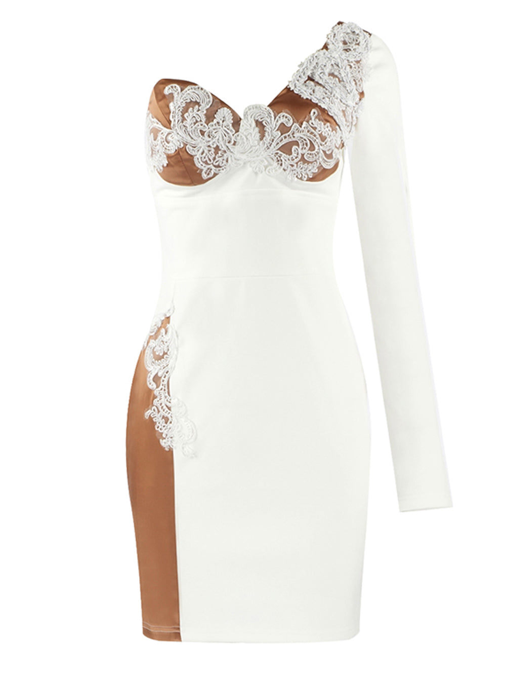 Floral Lace One-Shoulder Long Sleeve Corset Mini Dress 3