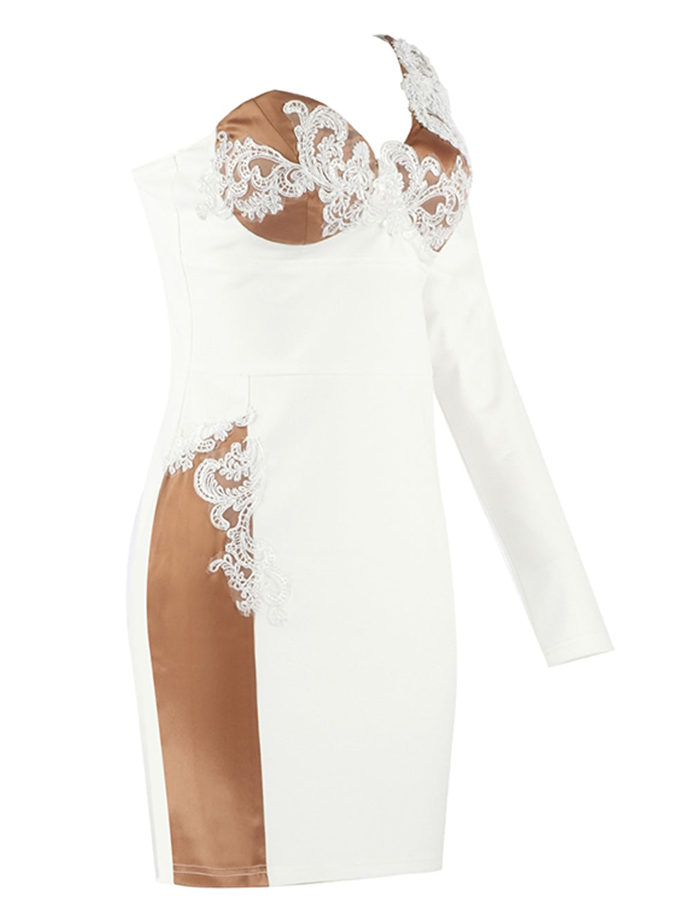Floral Lace One-Shoulder Long Sleeve Corset Mini Dress 4