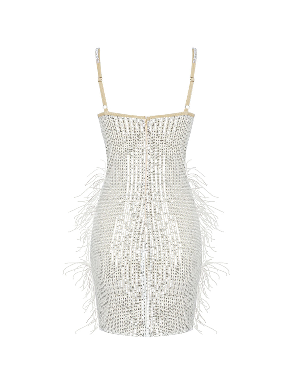Spaghetti Strap Deep V-Neck Sequin Feather Burst Mini Dress - View 2