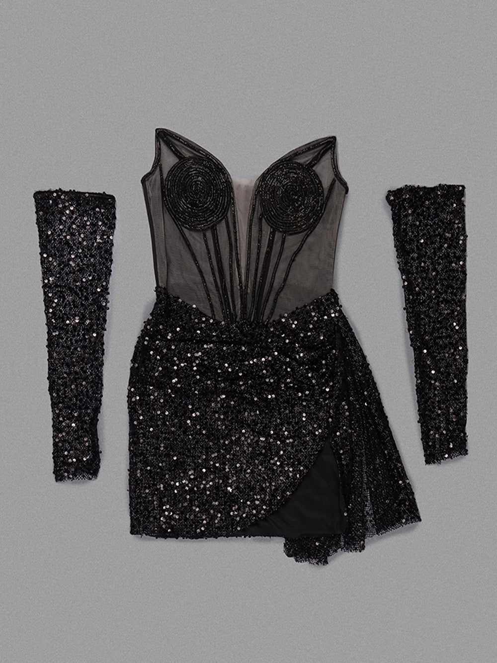 Sequin V-Neck Sleeveless Asymmetrical Bodycon Mini Evening Dress - View 3