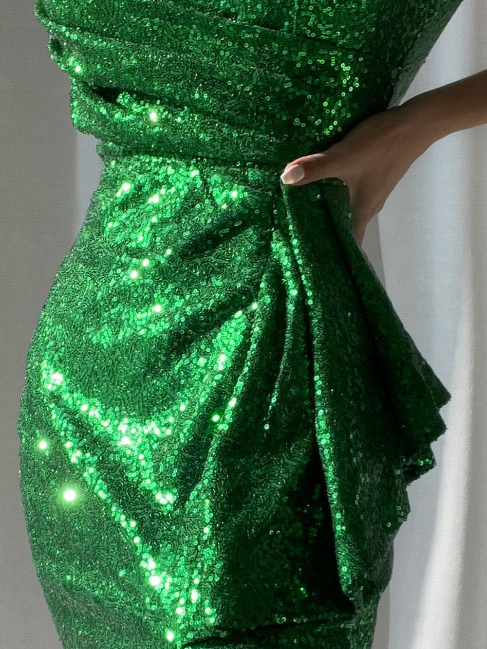 Sequin Off-Shoulder Draped Wrap High-Slit Midi Dress 5