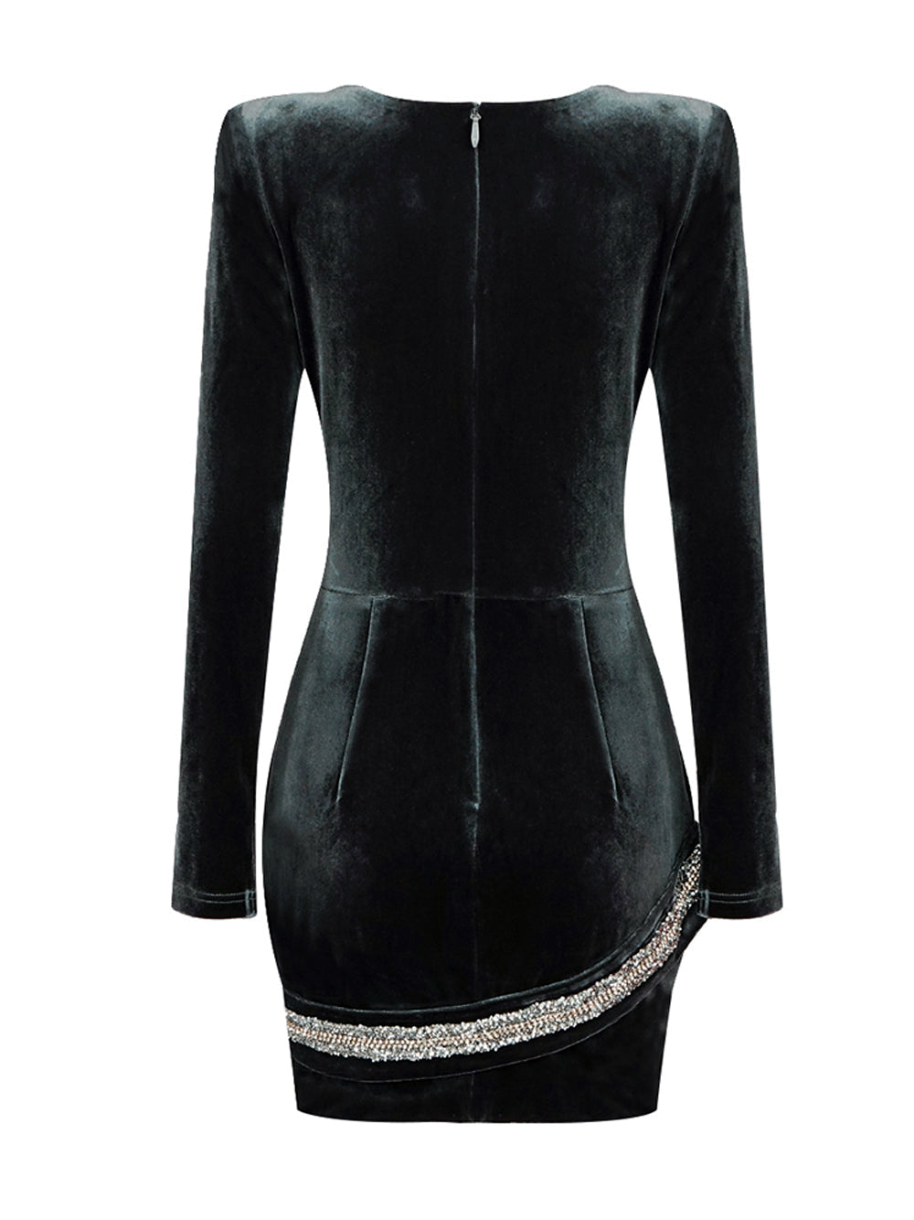 Velvet Deep-V Long-Sleeve Rhinestone Bodycon Mini Dress 17
