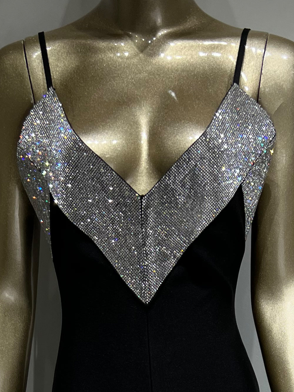 Crystal Embellished Plunge Neck Strappy Fishtail Gown 6