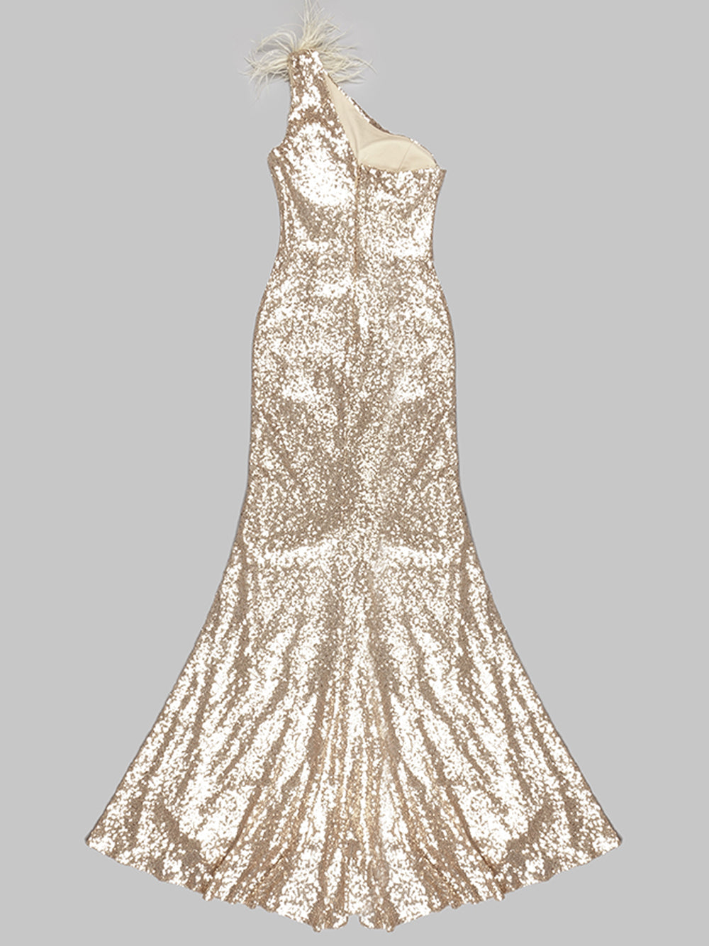 Sequin One Shoulder Feather Trim Cut Out High Split Maxi Gown - View 6