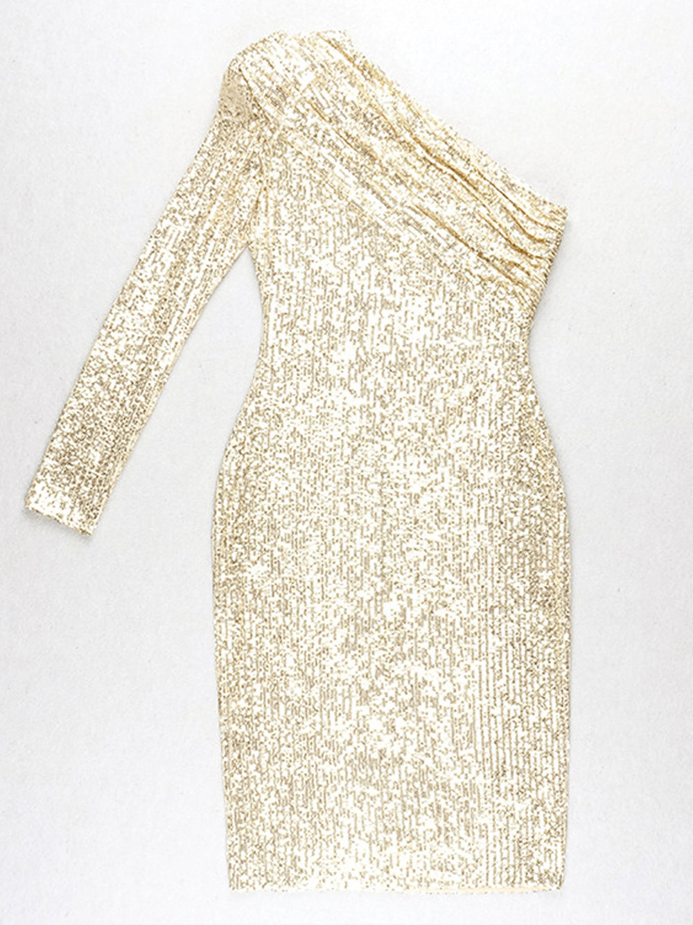 Sequin One Shoulder Long Sleeve Ruched Bodycon Midi Dress - View 11