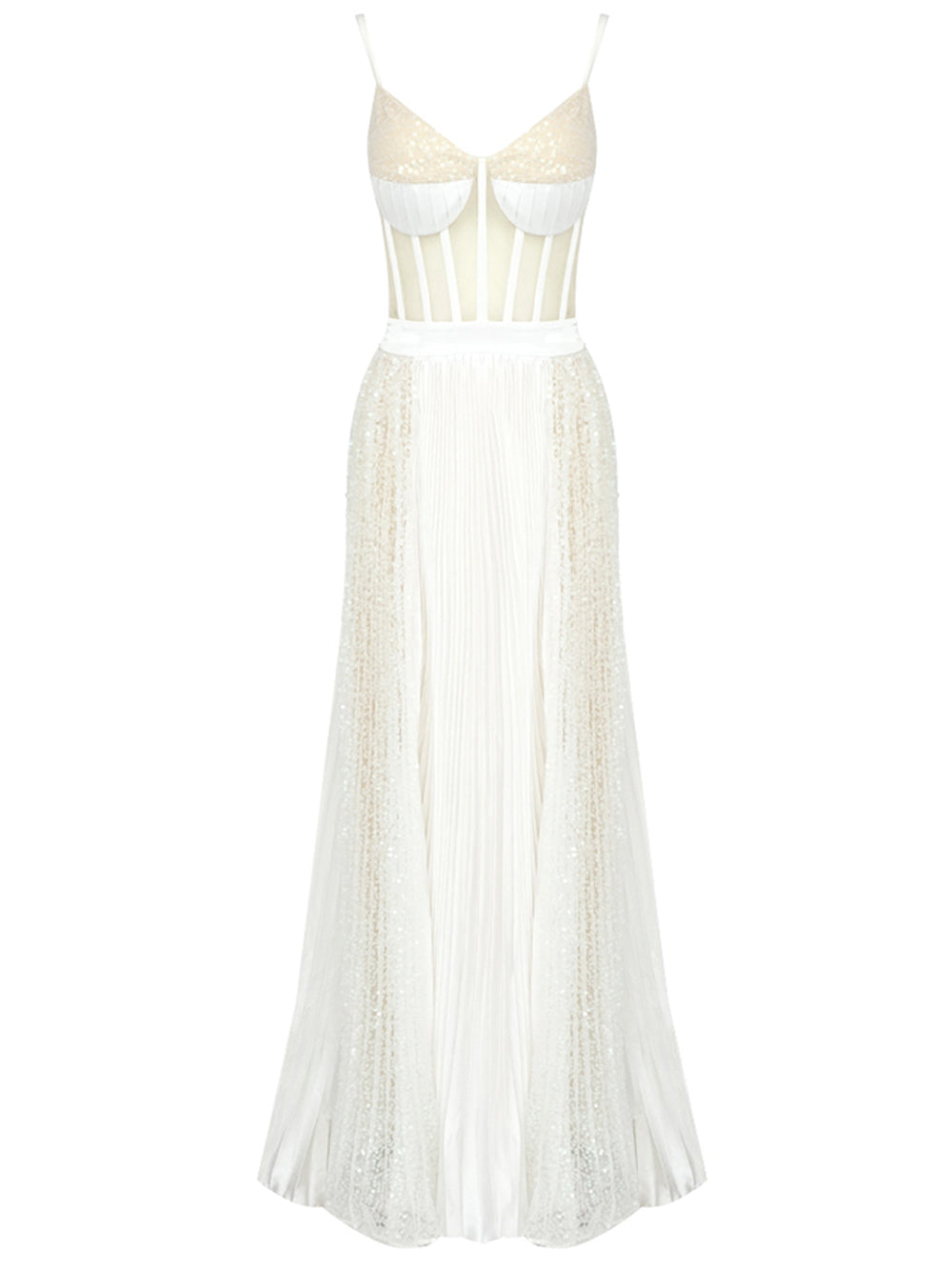 Sequin Tulle Strappy Corset Floor-Length Gown