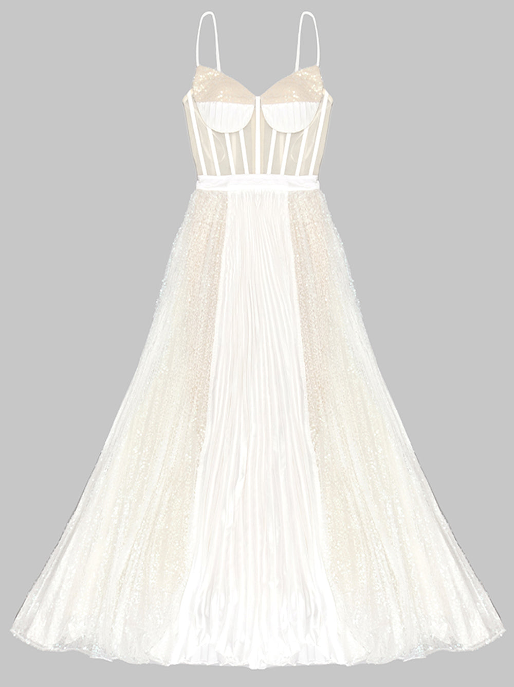Sequin Tulle Strappy Corset Floor-Length Gown 6