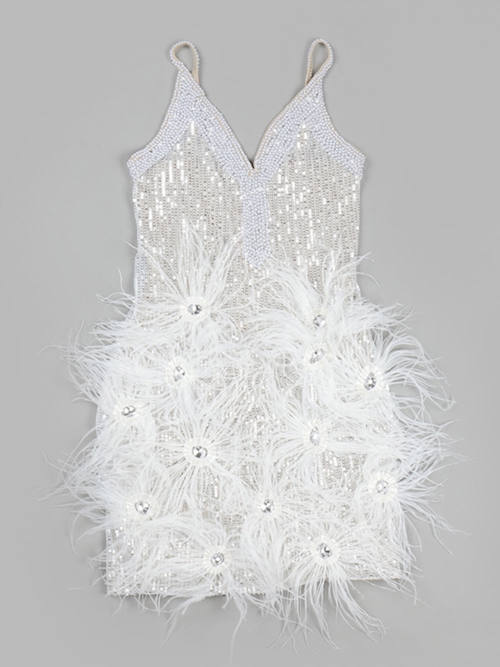 Spaghetti Strap Deep V-Neck Sequin Feather Burst Mini Dress - View 5