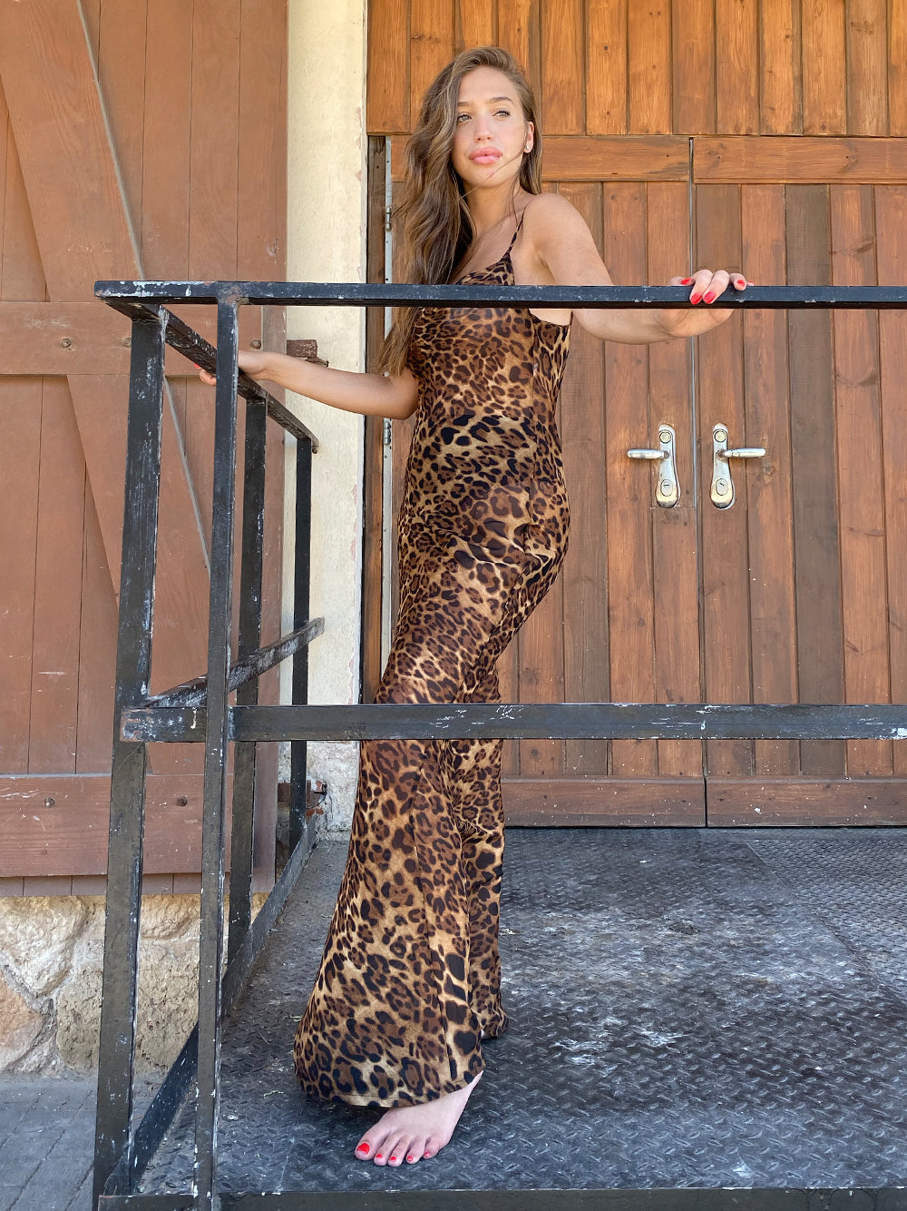 Leopard Print Cowl Neck Backless Slip Maxi Dress 8