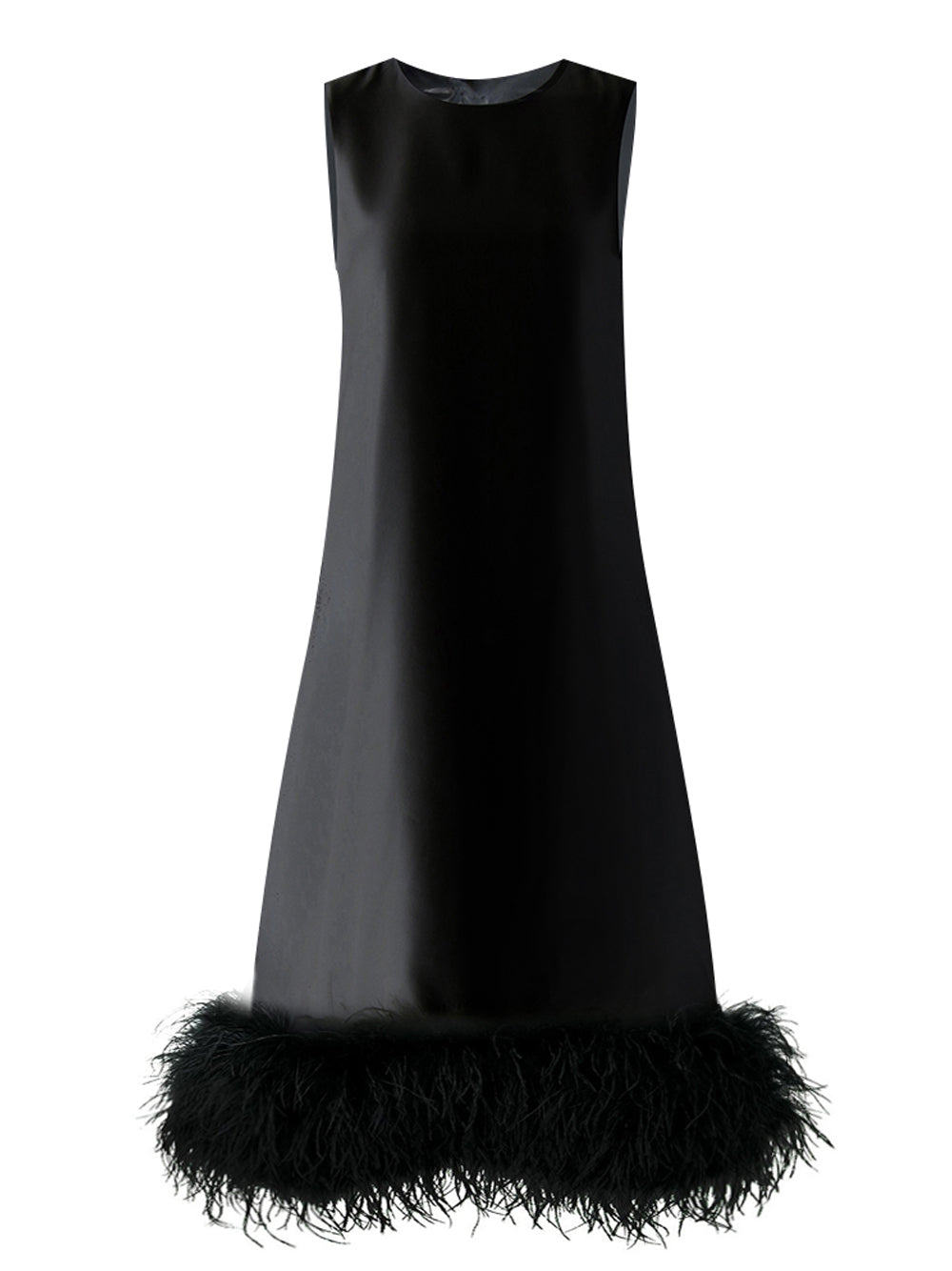 Cowl Neck Sleeveless Shift Feather Hem Midi Dress - View 4