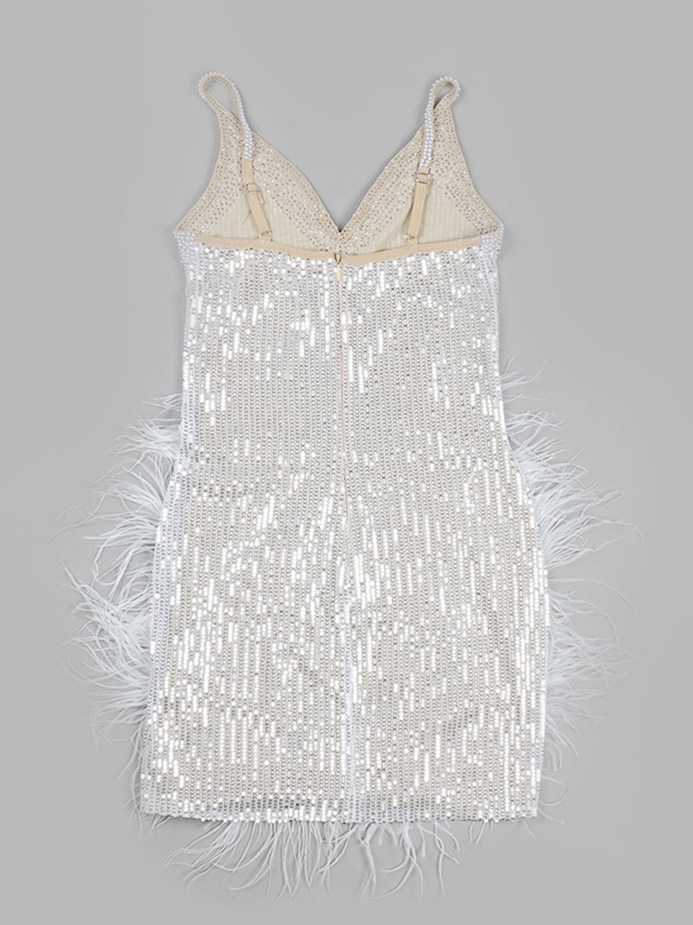 Spaghetti Strap Deep V-Neck Sequin Feather Burst Mini Dress - View 6