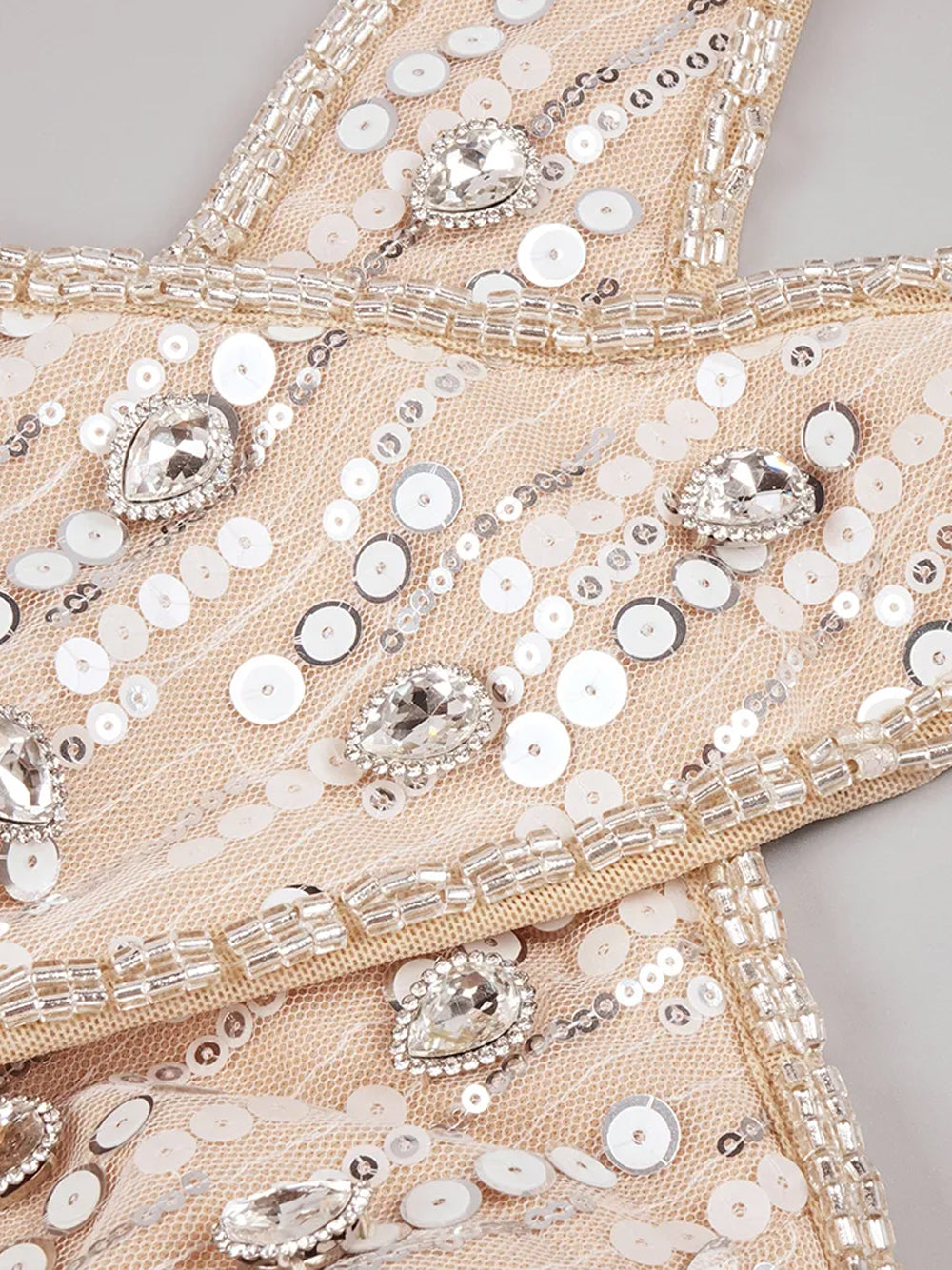Sequin Rhinestone Halter Cross Strap Corset Mesh Mini Dress - View 3
