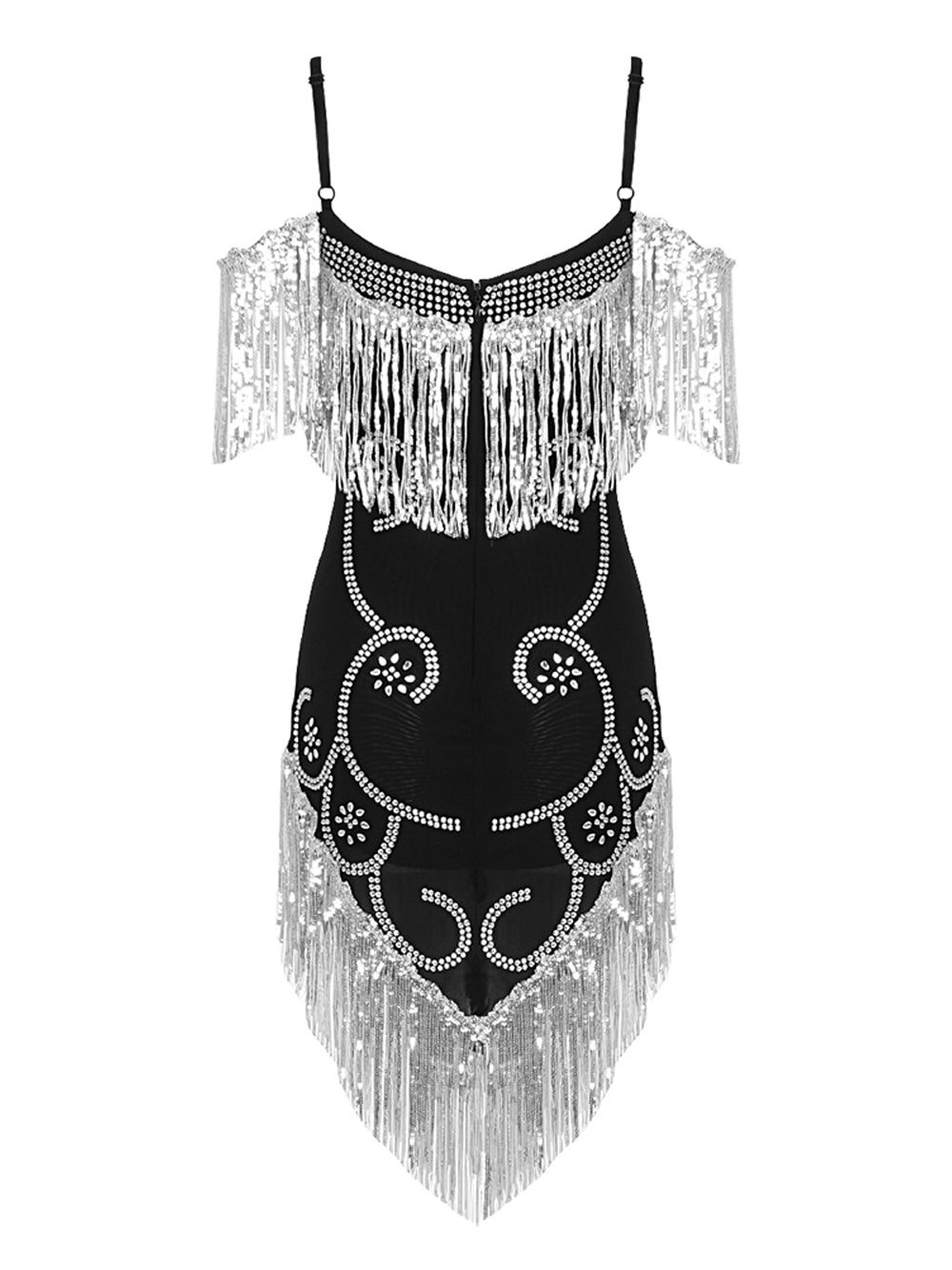 Sequin Fringe Cold-Shoulder Embellished Bodycon Mini Dress 2