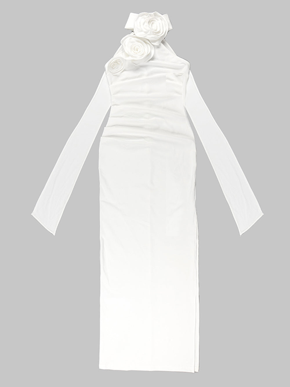 Rosette One-Shoulder Ruched Column Maxi Dress 4