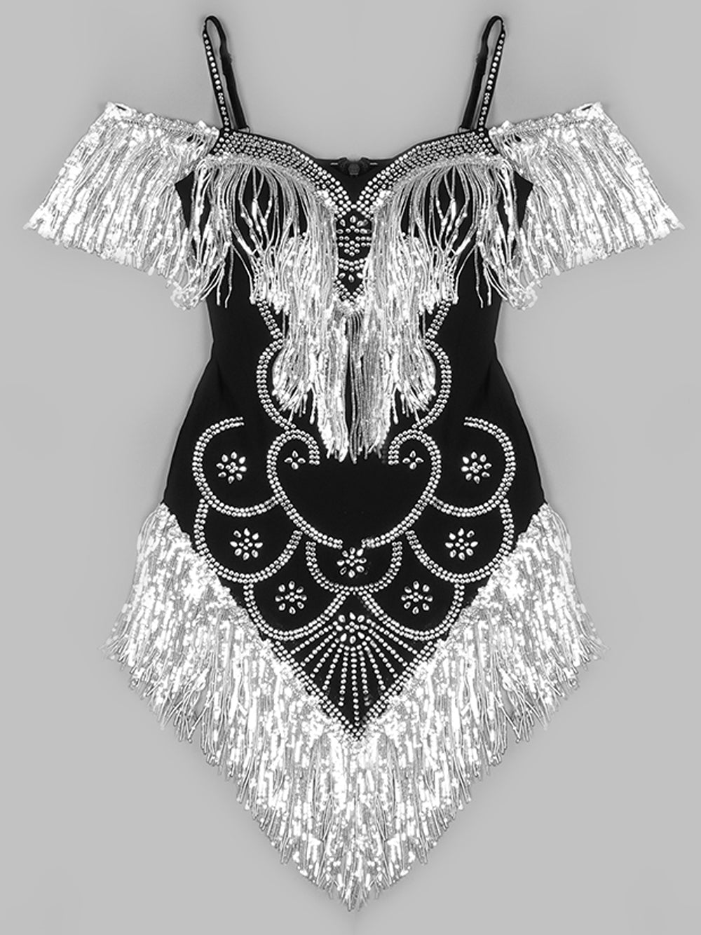 Sequin Fringe Cold-Shoulder Embellished Bodycon Mini Dress 4