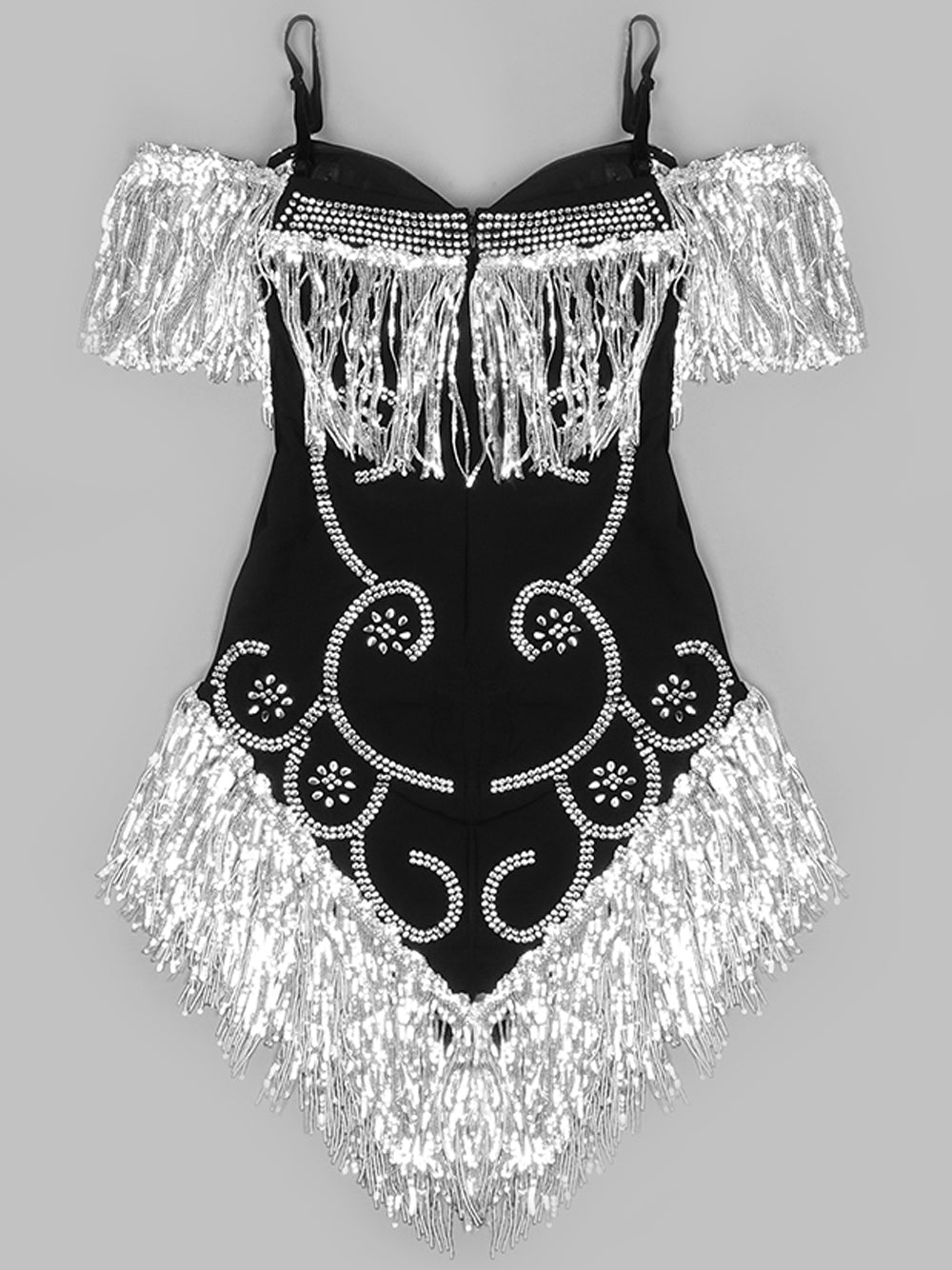 Sequin Fringe Cold-Shoulder Embellished Bodycon Mini Dress 5