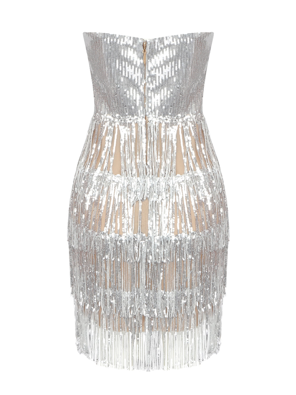 Sequin V-Neck Crystal Tiered Fringe Mini Dress 2
