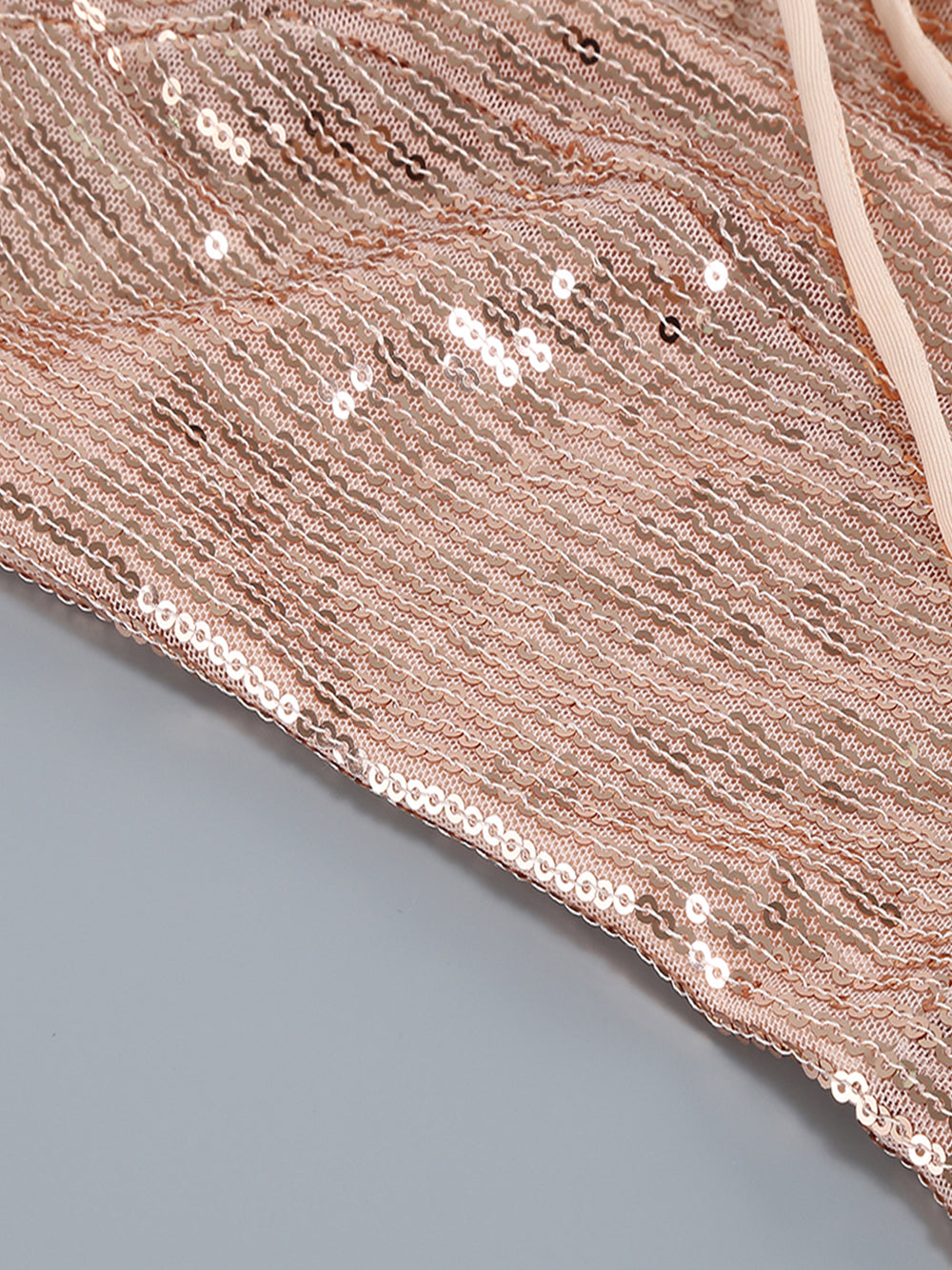 Sequin Deep V-Neck Spaghetti Strap Feather Hem Bodycon Mini Dress - View 13
