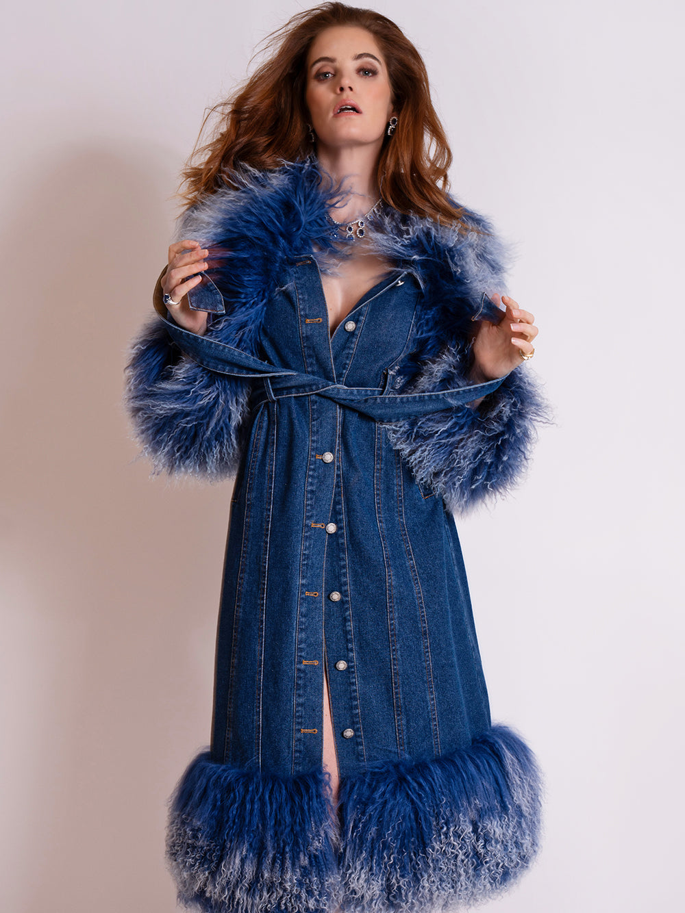 MEDUSA Denim Coat w/ Shearling Fur 11