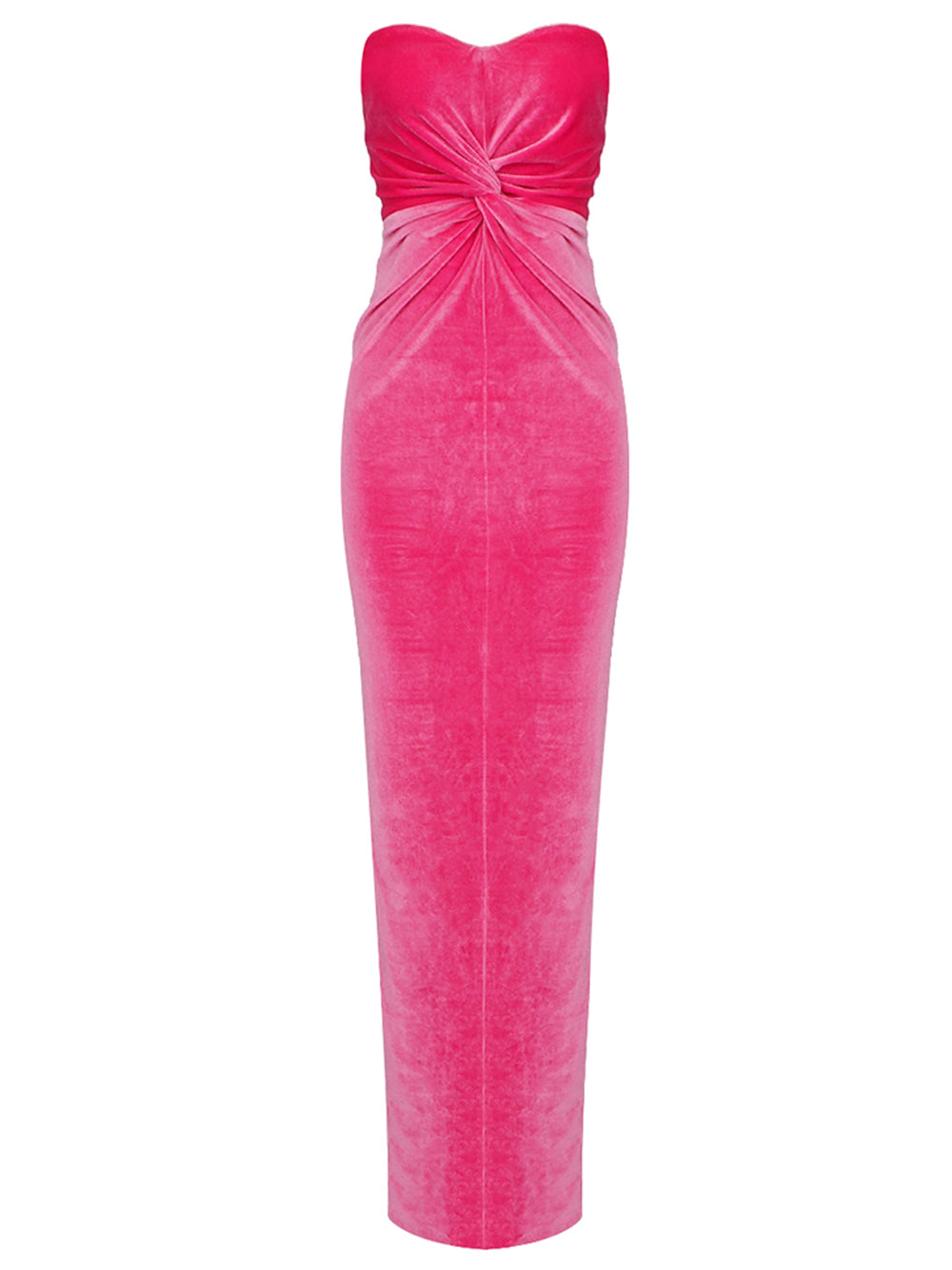 Velvet Strapless Twist-Front Column Maxi Dress