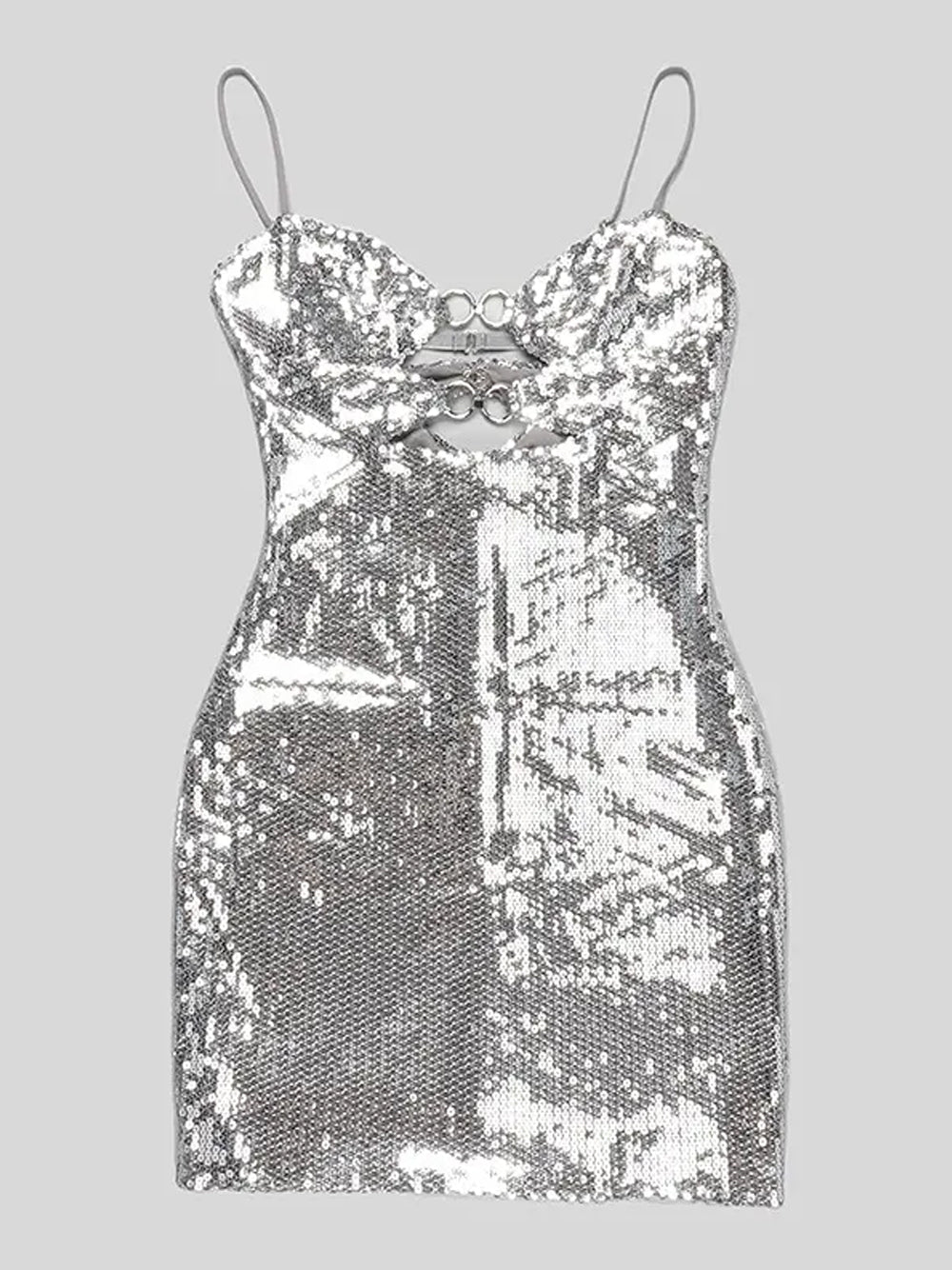 Sequin Spaghetti Strap O Ring Cut Out Bodycon Mini Dress - View 5
