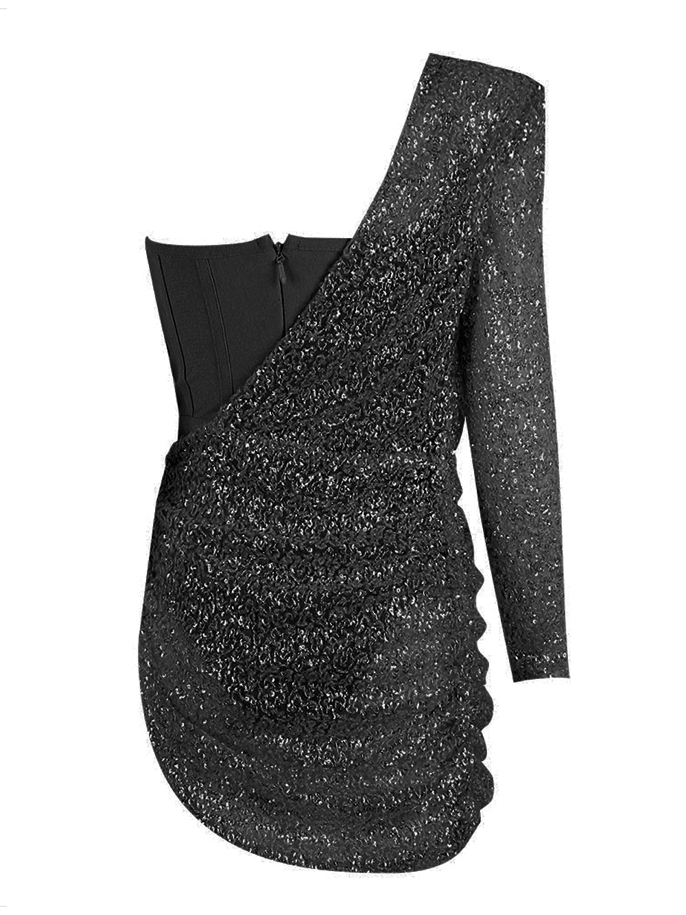 Sequin One Shoulder Long Sleeve Slit Bodycon Mini Dress 4