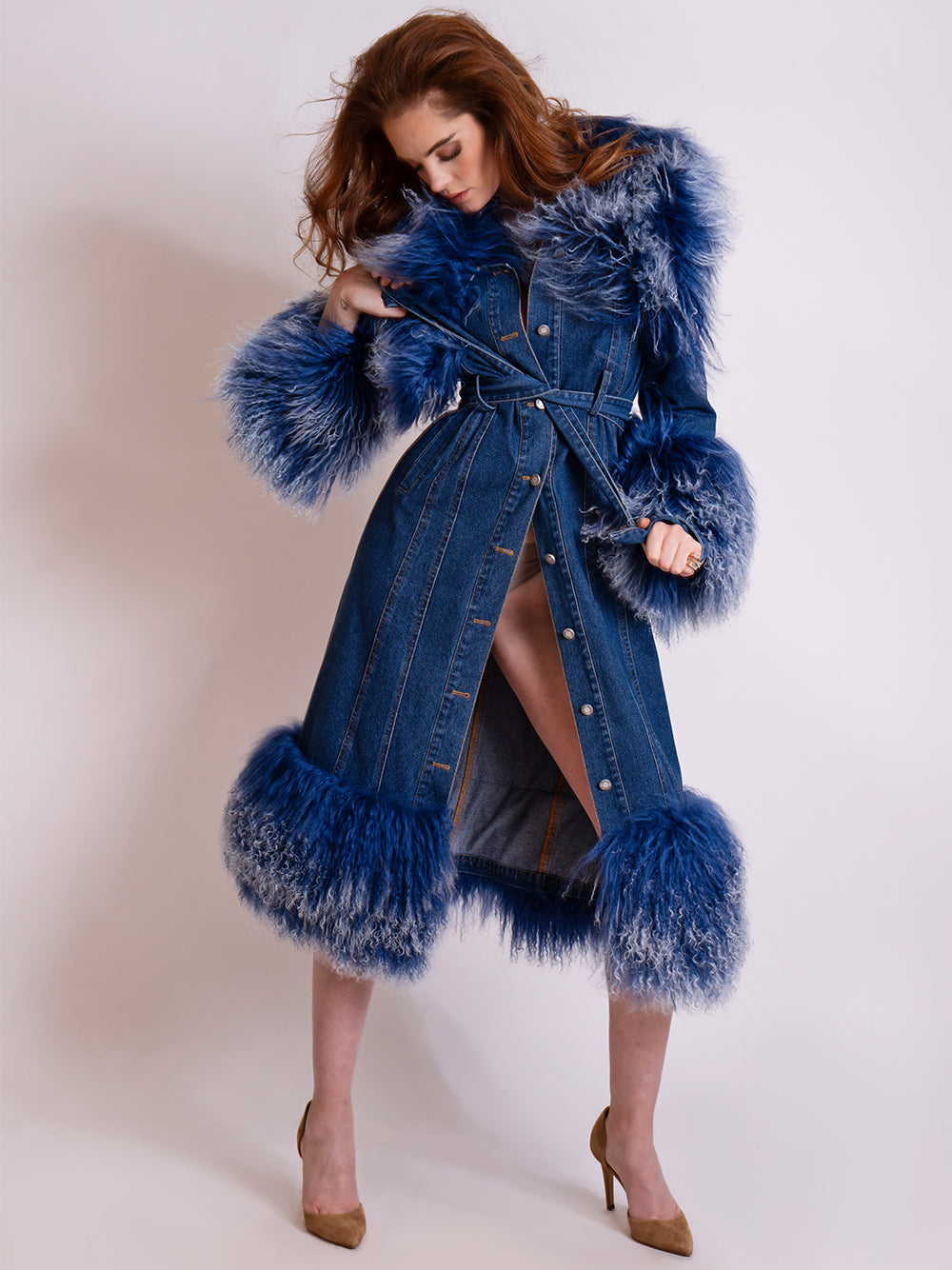 MEDUSA Denim Coat w/ Shearling Fur 12