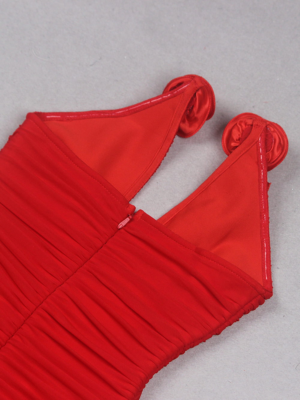 Ruched Halter Plunge Neck Rosette Bodycon Mini Dress 4