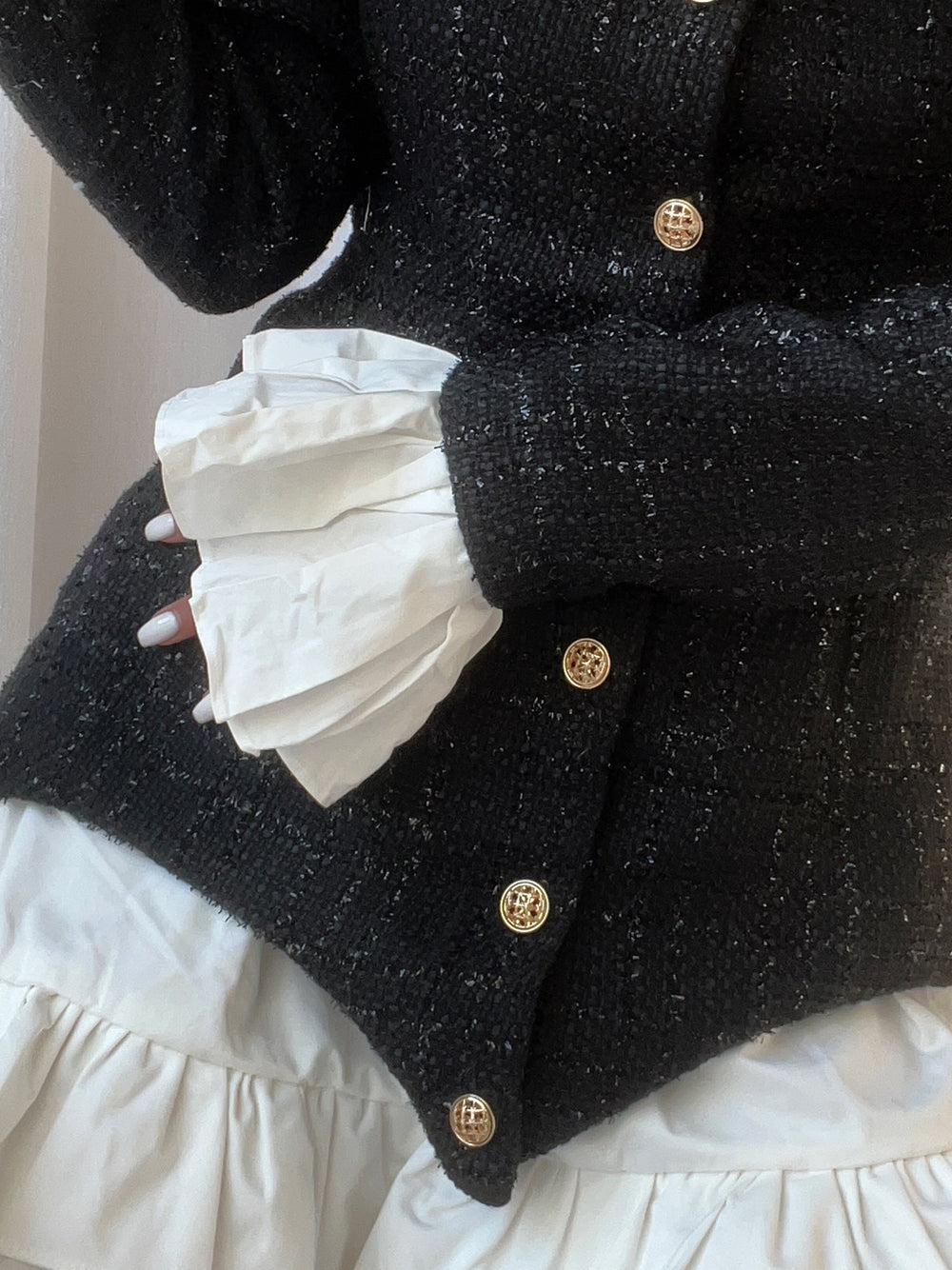 Tweed Faux Two Piece Ruffle Collar Button Front Mini Dress - View 5