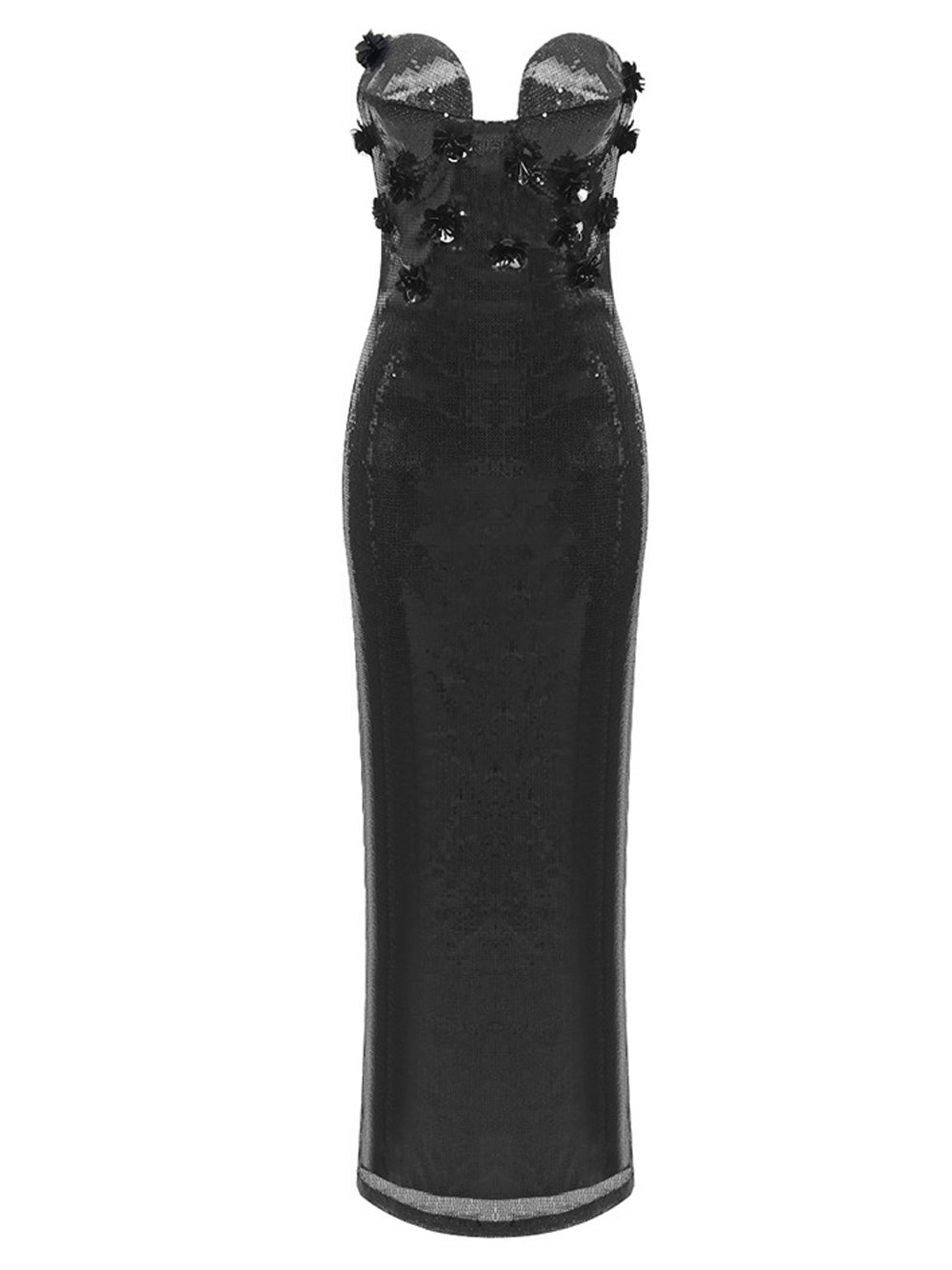Sequin Strapless Sweetheart Corset 3D Floral Bodycon Maxi Gown - View 6
