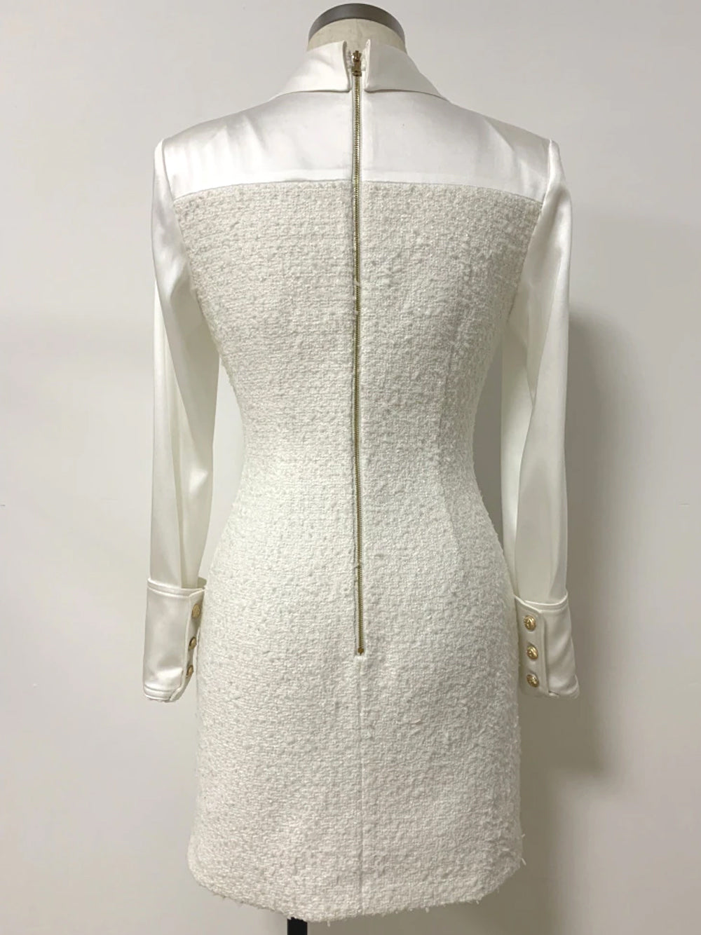 Tweed Satin Collar Long Sleeve Button-Front Mini Dress 5