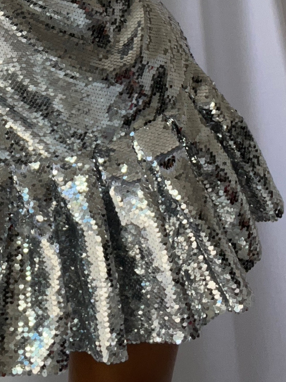 Sequin High Neck Long Sleeve Ruffle Hem Mini Party Dress - View 8