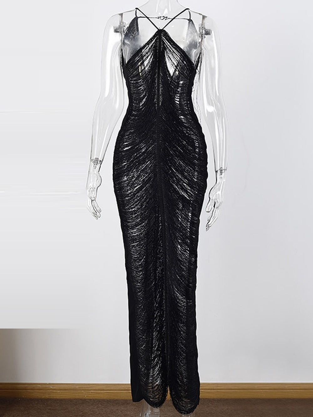 Tassel Fringe Halter Backless Bodycon Maxi Dress 18
