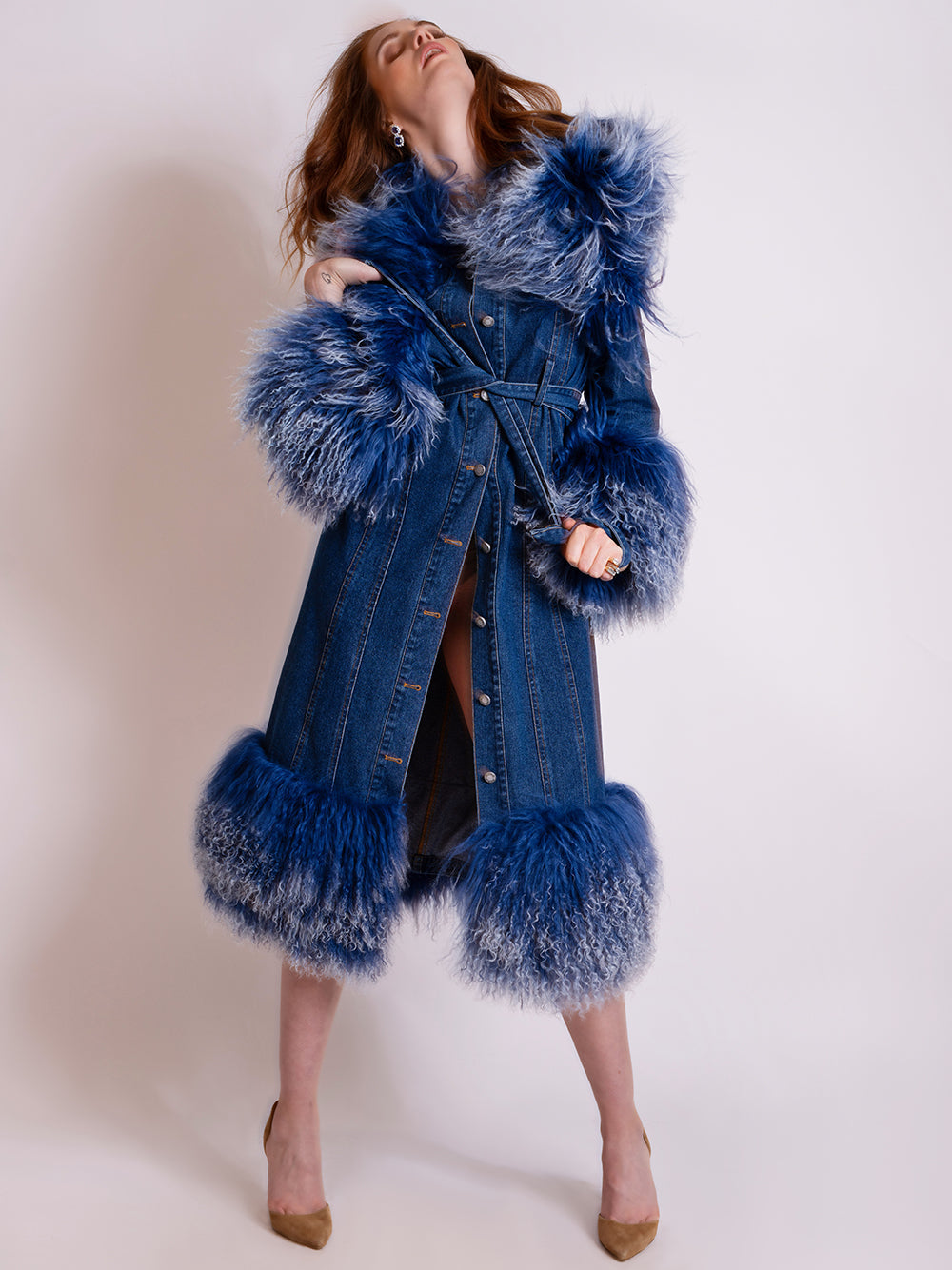 MEDUSA Denim Coat w/ Shearling Fur 14