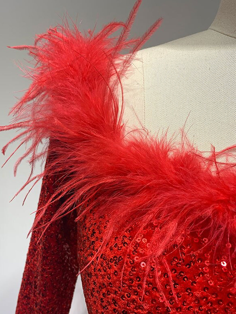 Sequin Off-Shoulder Feather Trim Long Sleeve Mini Dress 11