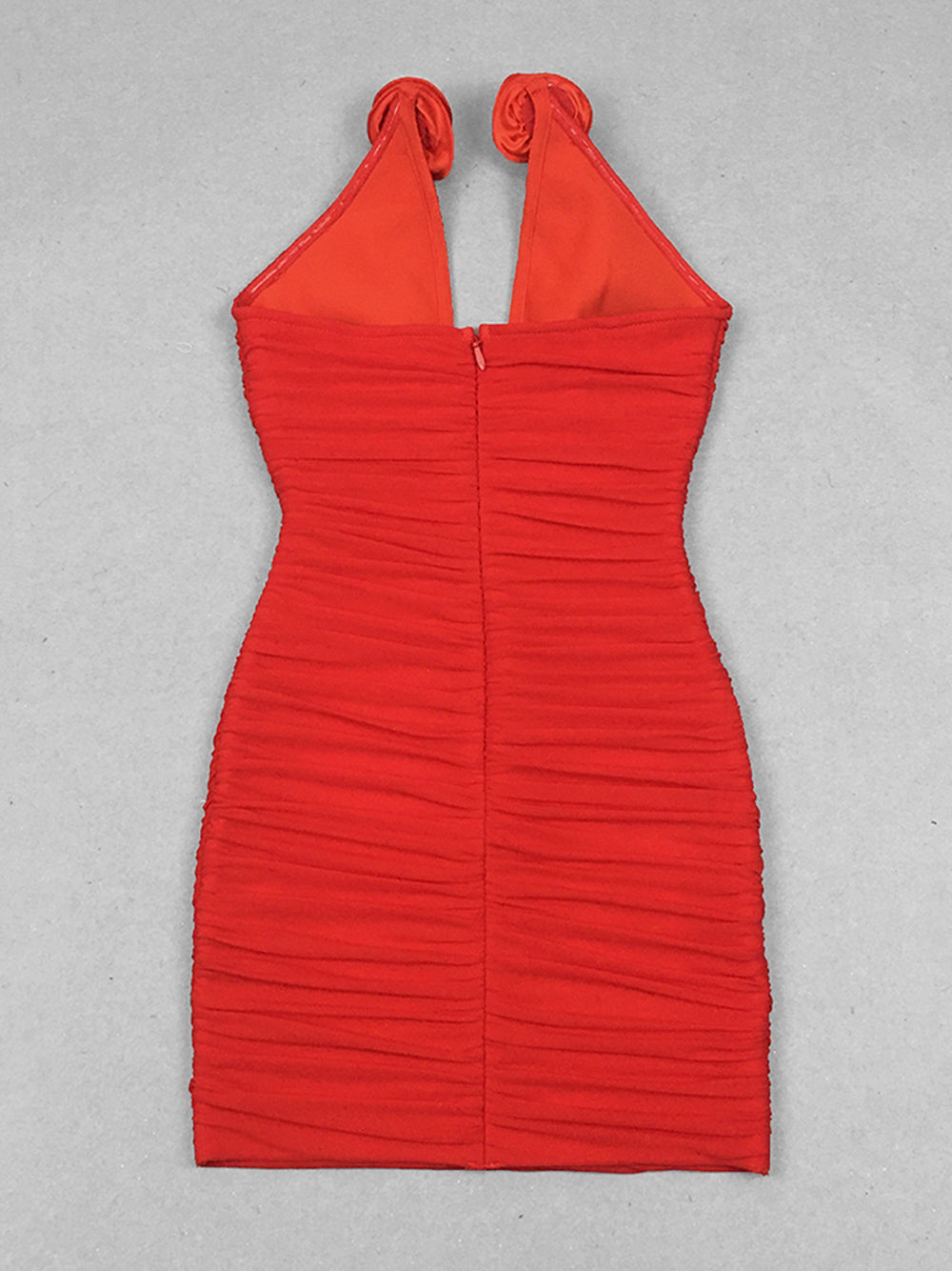 Ruched Halter Plunge Neck Rosette Bodycon Mini Dress 5