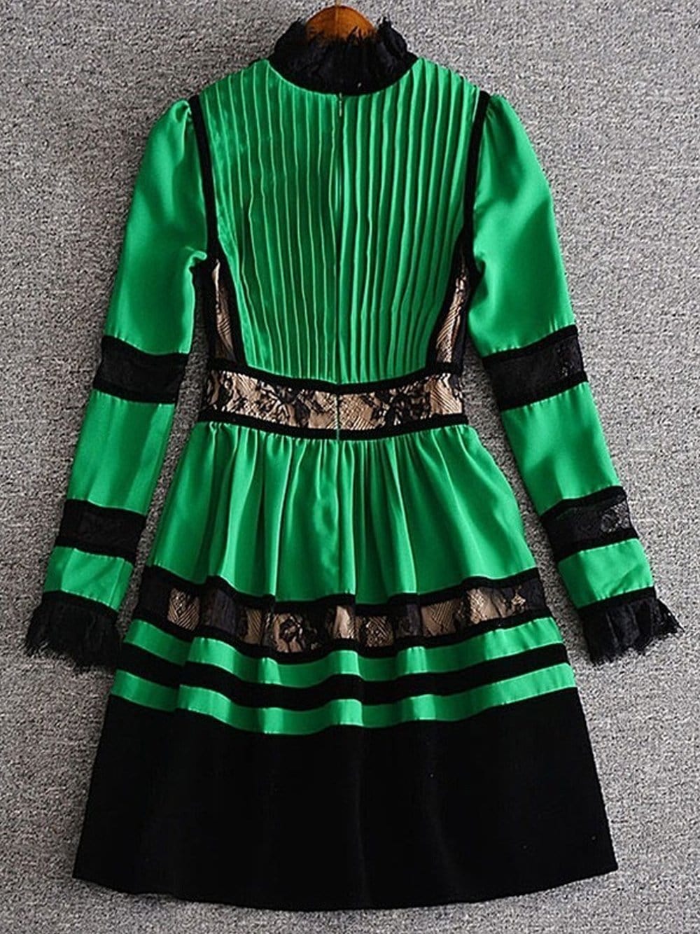 Lace Velvet High Neck Long Sleeve Pleated Mini Dress 9