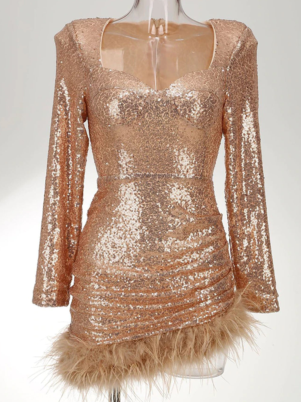 Sequin One Shoulder Feather Trim Cut Out Bodycon Mini Dress - View 6