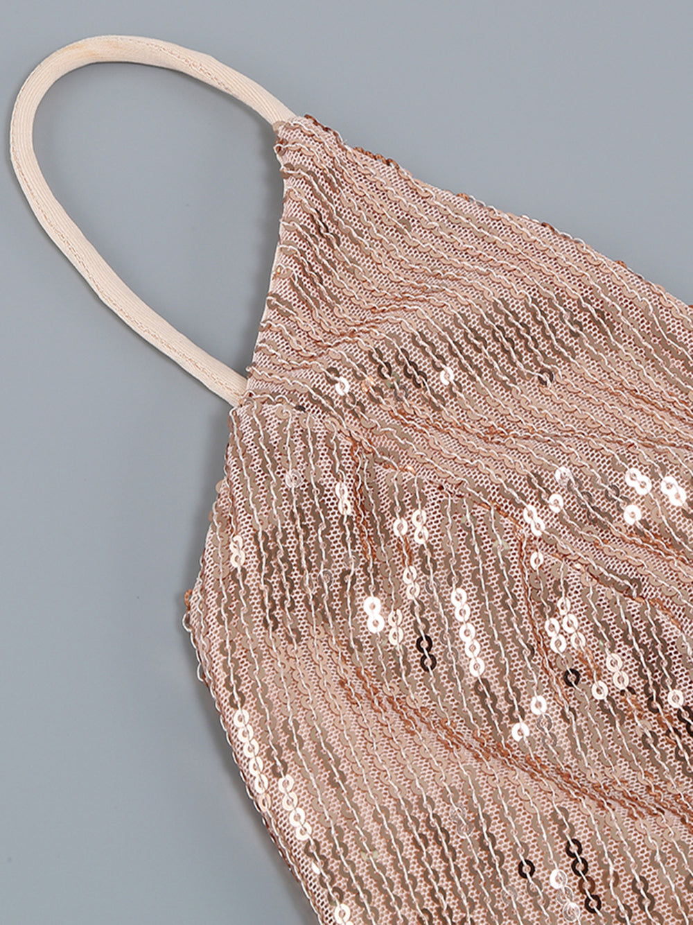 Sequin Deep V-Neck Spaghetti Strap Feather Hem Bodycon Mini Dress - View 8