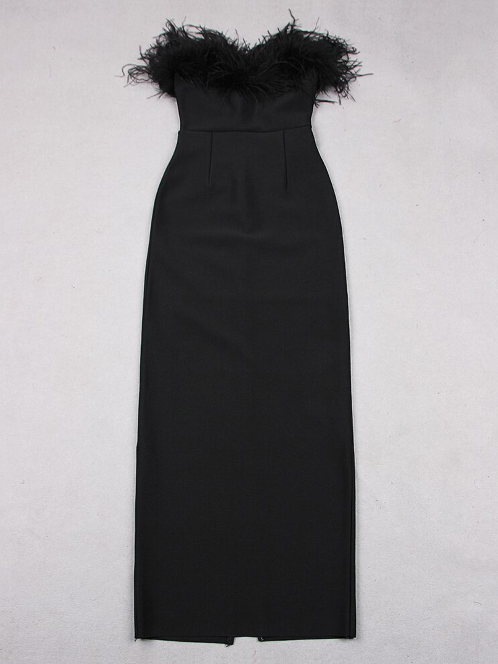 Feather Trim Strapless Column Floor-Length Gown 4