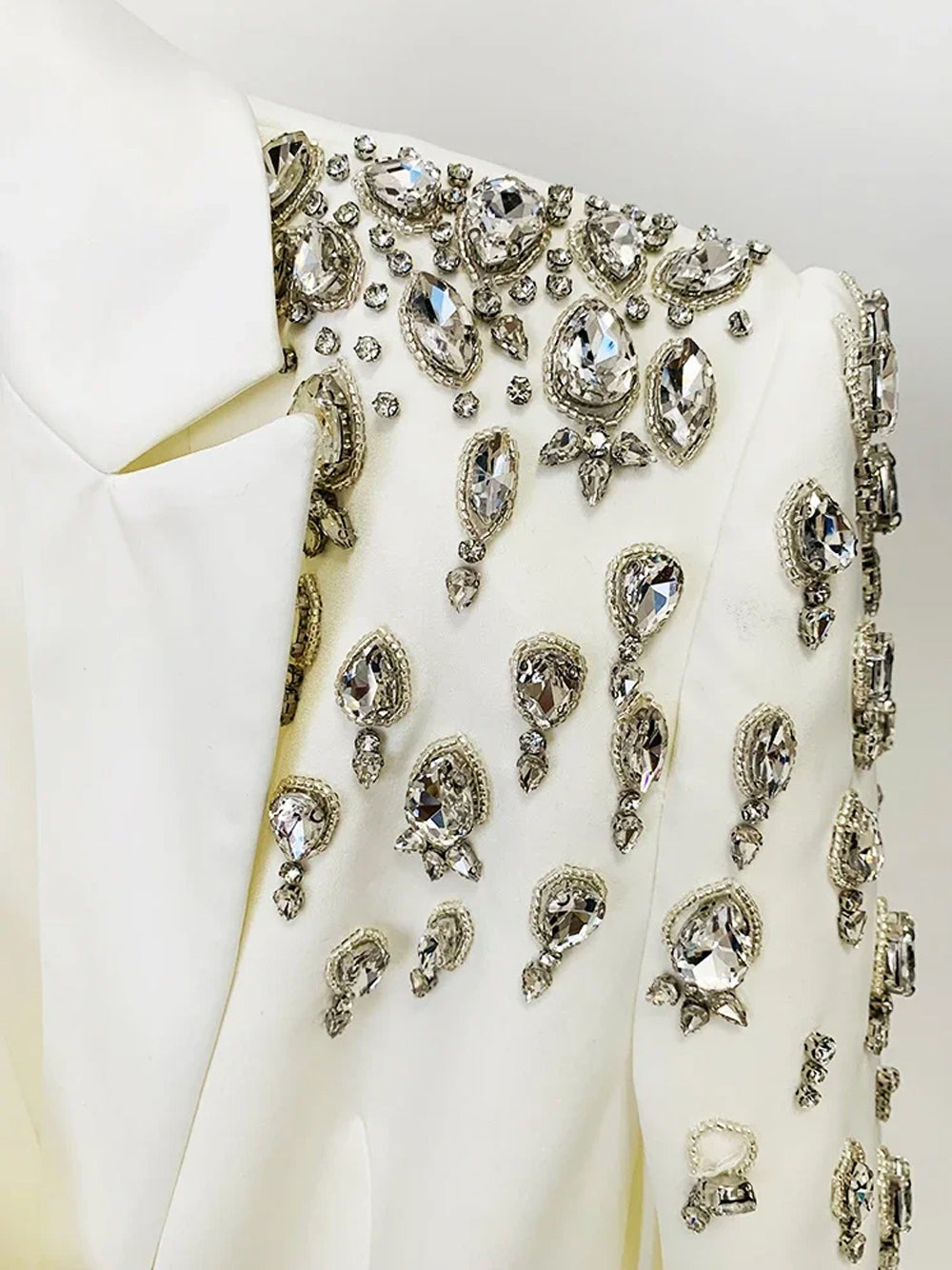 MESSA Beaded Cady Mini Blazer Dress in White 5