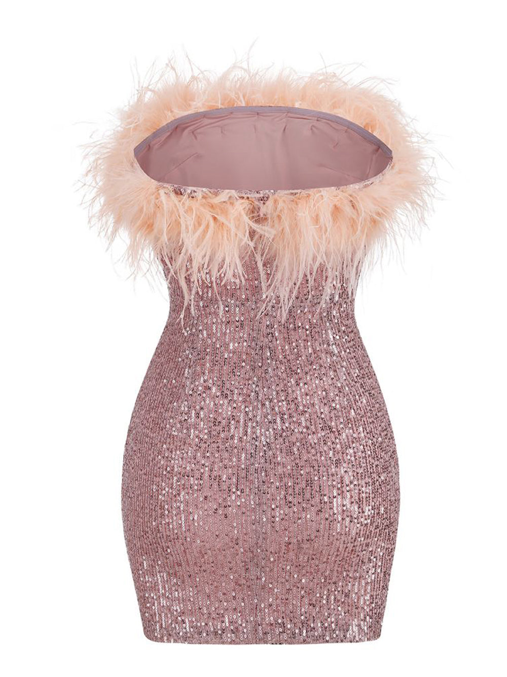 Sequin Feather Trim Strapless Bodycon Mini Dress 4