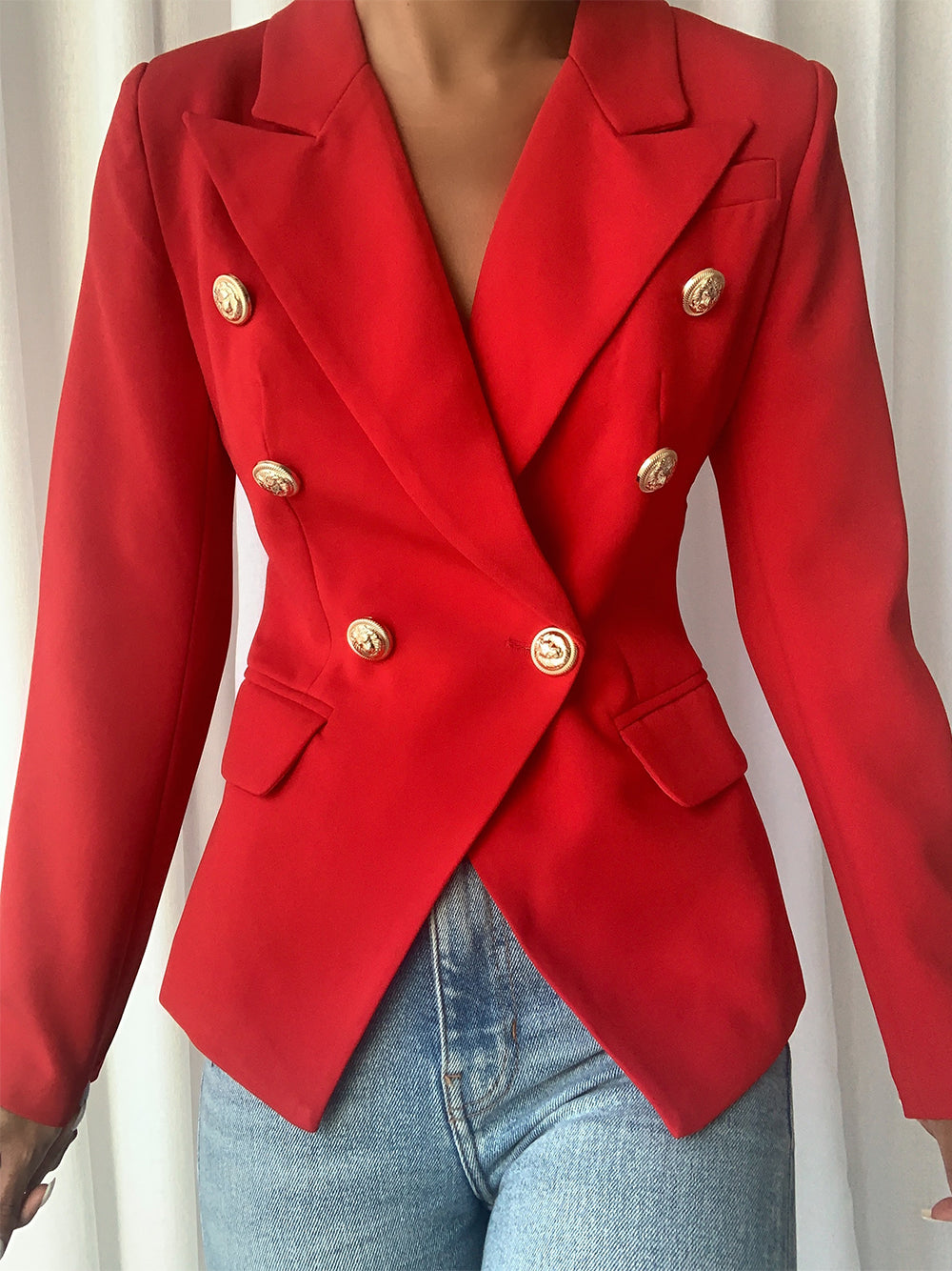 PENELOPE Double-Breasted Blazer in Red 2