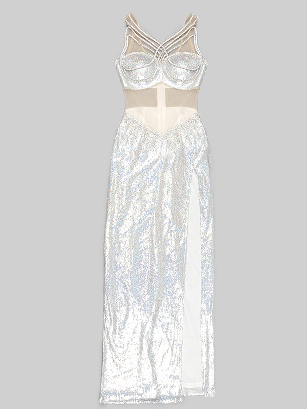 Crystal Sequin Bralette and Fringe Maxi Skirt Set