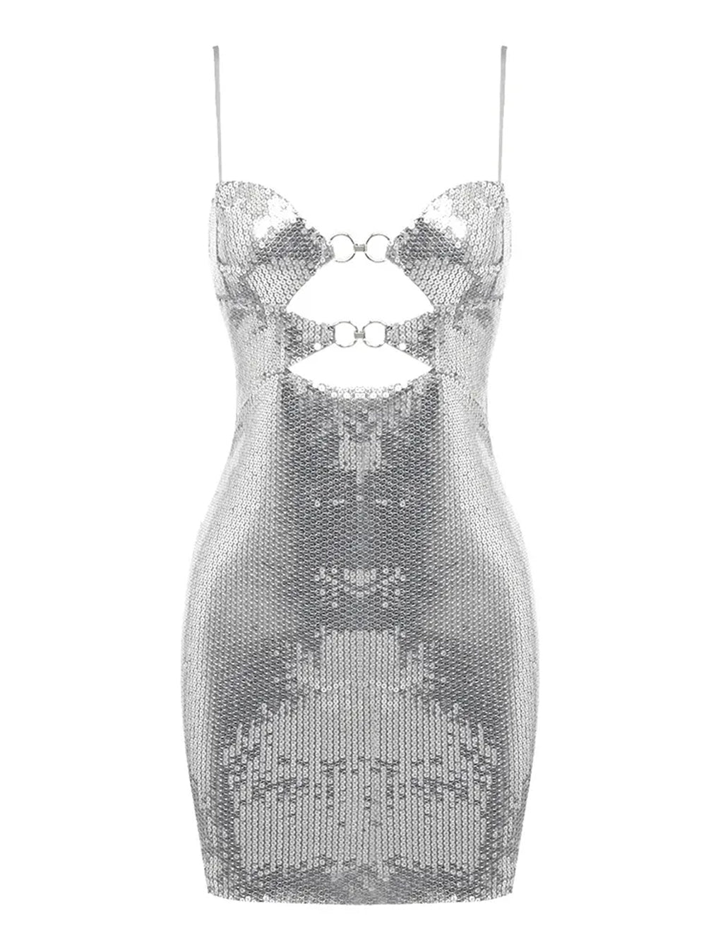 Sequin Spaghetti Strap O Ring Cut Out Bodycon Mini Dress