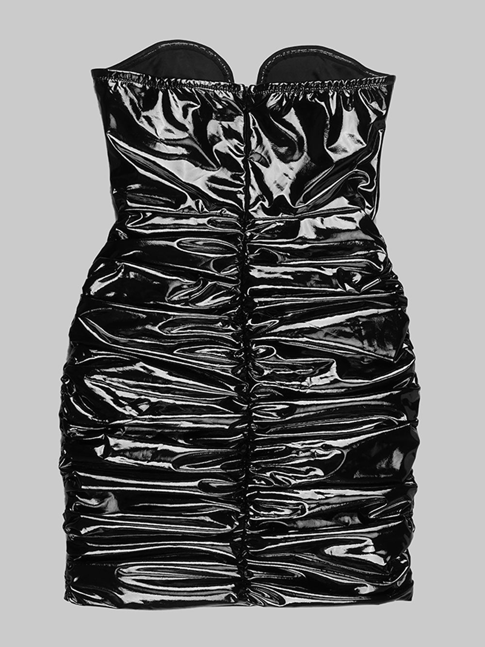 Strapless Sweetheart Ruched Faux-Patent Bodycon Mini Dress 4