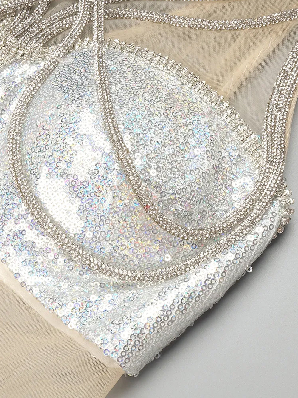 Crystal Sequin Bralette and Fringe Maxi Skirt Set