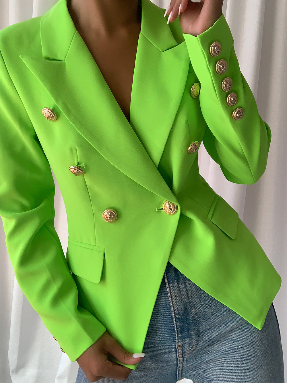 Double Breasted Blazer in Neon Green 3