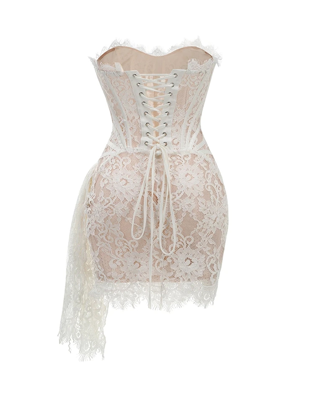 Strapless Eyelash Lace Corset Ruched Mini Dress 6
