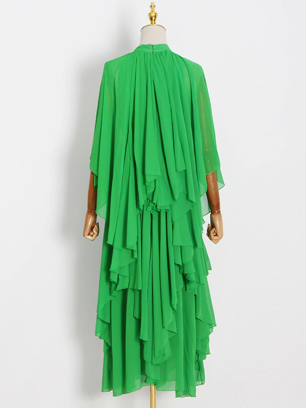 Chiffon High Neck Cape Sleeve Tiered Ruffle Maxi Dress 6
